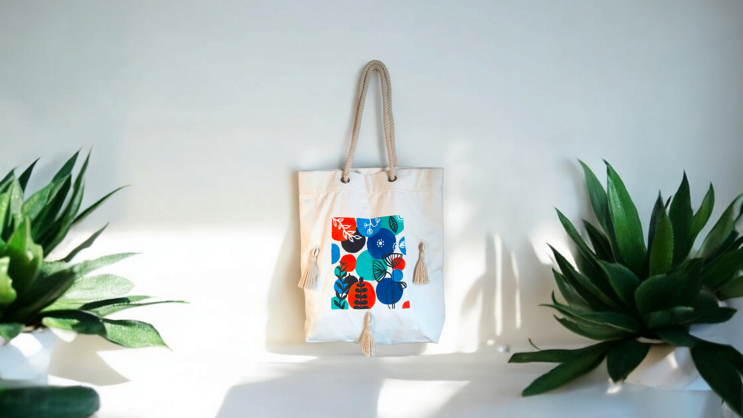 Boho Charm Open Cotton Canvas Tote Bag