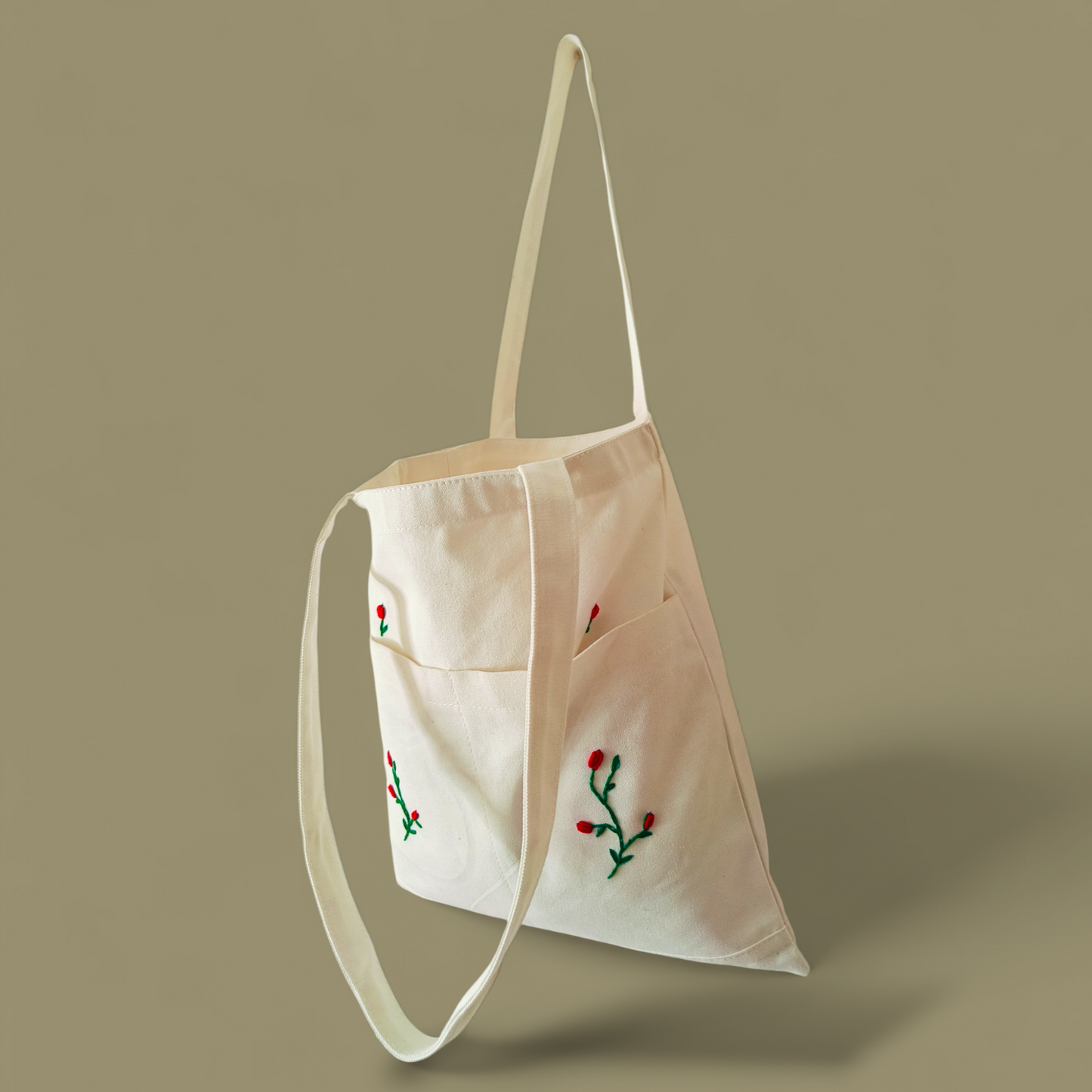 Embroidered Open Canvas Tote Bag