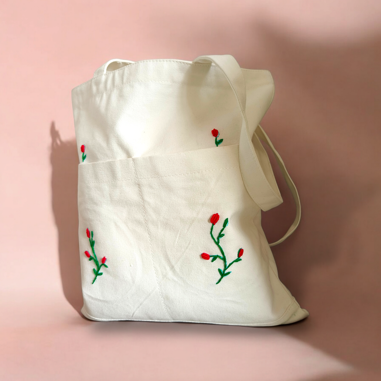 Embroidered Open Canvas Tote Bag
